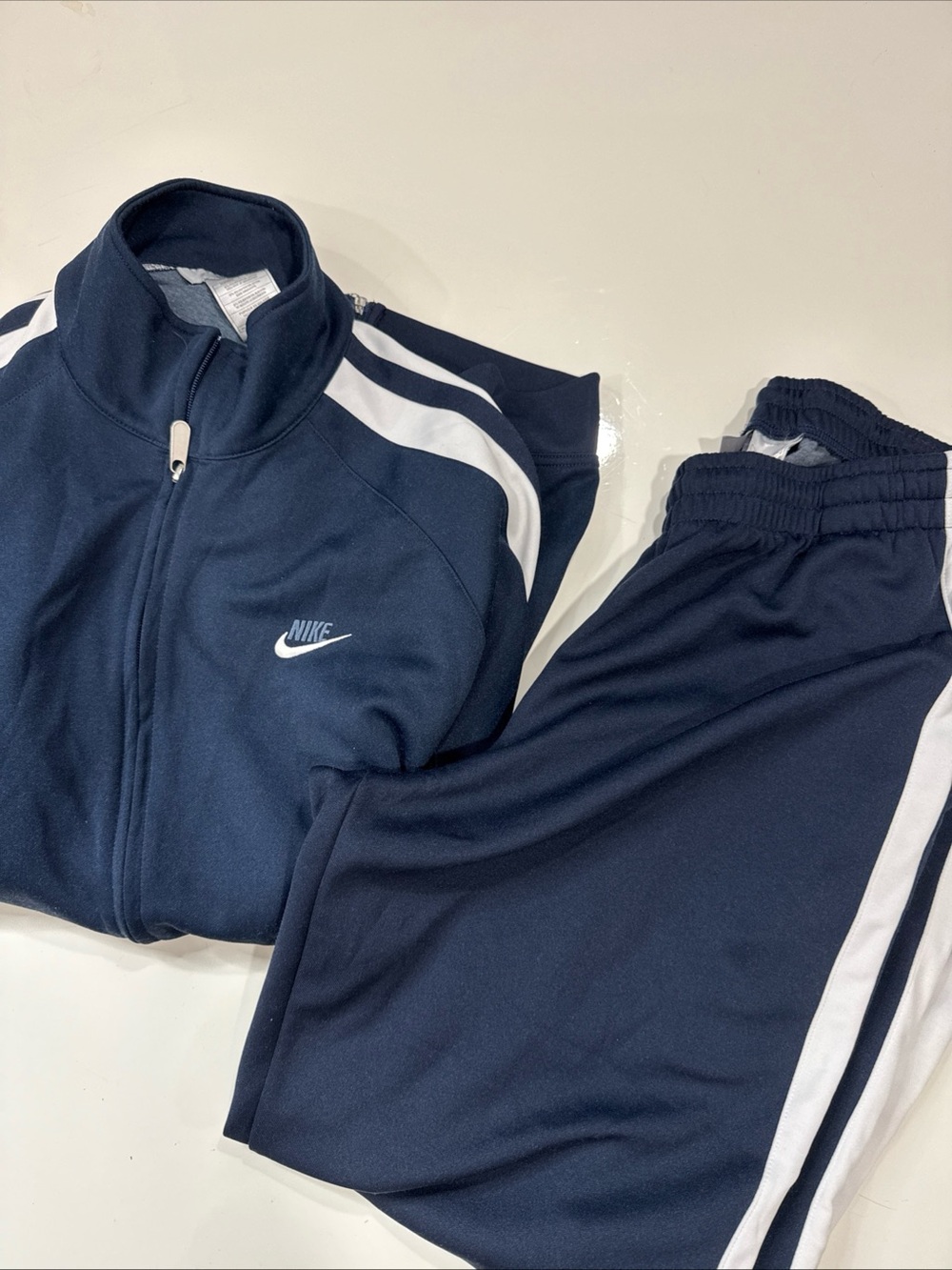Nike Mens 3XLT Navy Blue White Stripe Full Zip Tracksuit Jacket and Pants Set A0